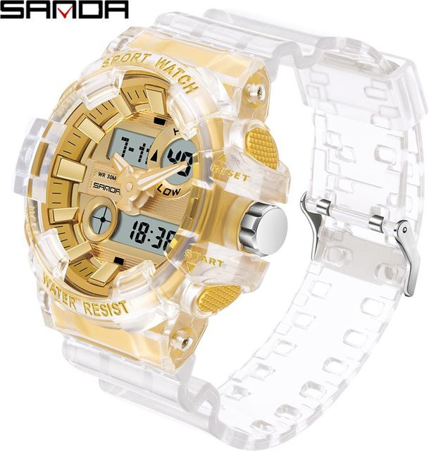 Sanda Digitaluhr, Quarz, Edelstahl, Kunststoff, Beige, Unisex - Bild 1