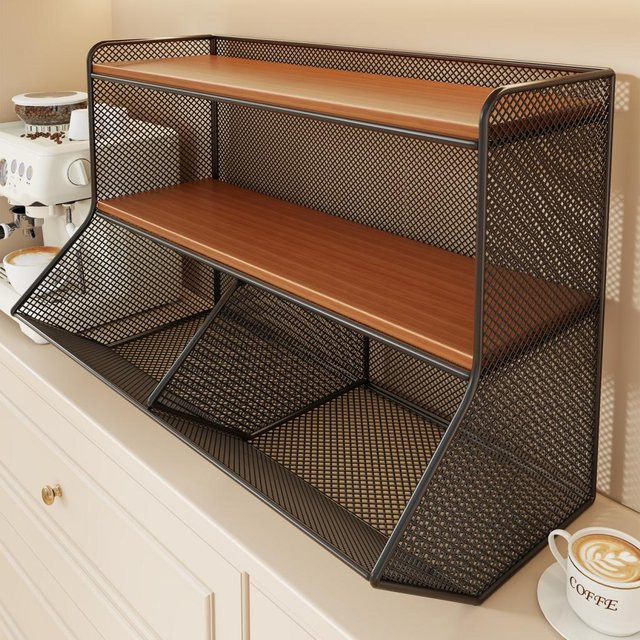 Serenable 2-stufiges Tischregal aus Holz in Schwarz als Küchenorganizer und Aufbewahrungsregal für Büro und Küche - Bild 1