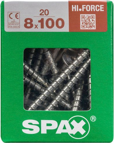 Spax Holzbauschraube Tellerkopf Torx aus Stahl in Silber, 20 Stück, Durchmesser: 8 mm, Länge: 100 mm - Bild 1