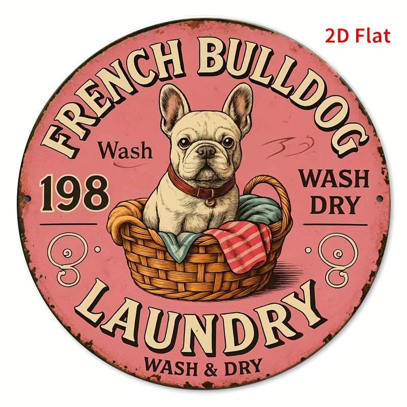 Potdemiel Vintage Französische Bulldogge Eisenschild Wandkunst aus Metall, Breite: 20,3 cm, Tiefe: 20,3 cm, Höhe: 20,3 cm - Bild 2