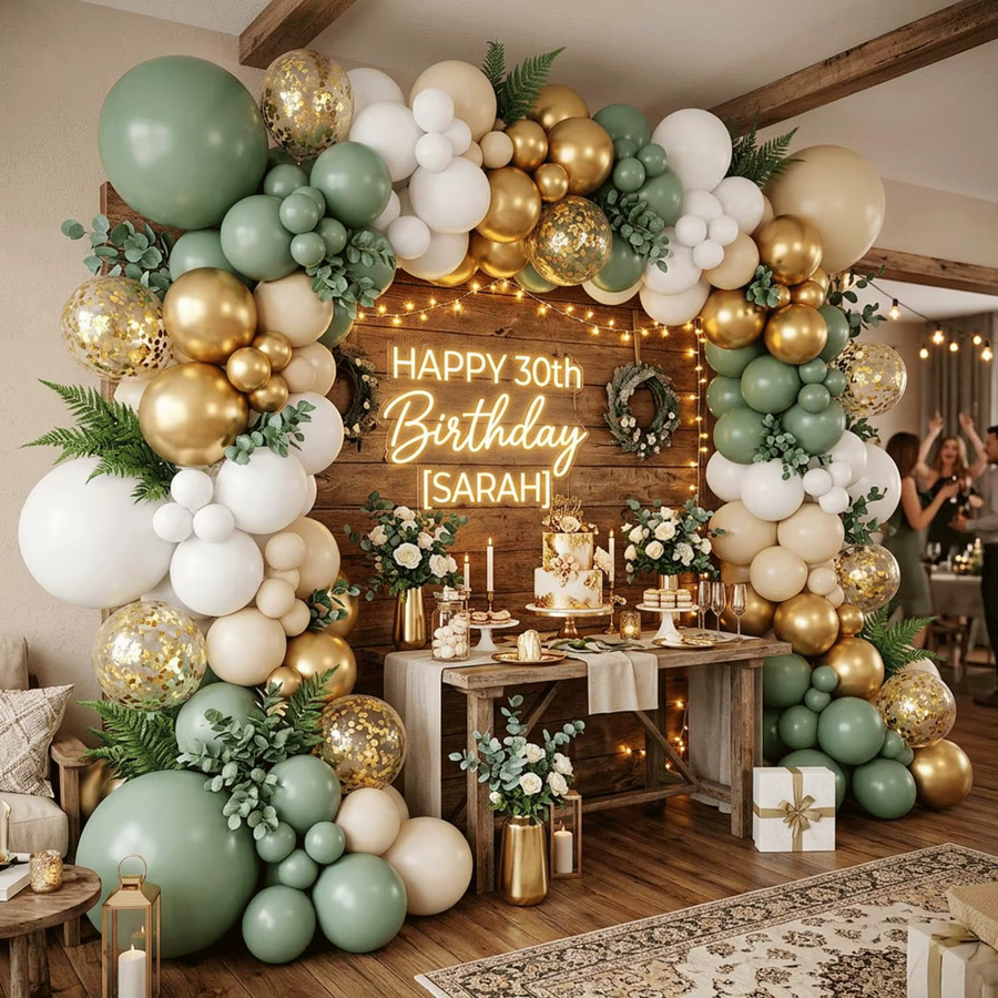 LQVYI 151-teiliges Latex-Ballon Girlanden-Set in Avocado-Grün, Weiß, Sand und Gold mit Konfetti für Geburtstag, Hochzeit oder Abschlussfeier - Bild 2