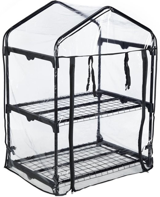 Relaxdays Balkongewächshaus aus Stahl und Kunststoff mit 2 Ebenen, Schwarz und Transparent, H: 94 cm, B: 69 cm, T: 49 cm - Bild 1