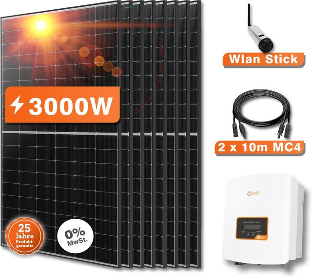 PVundSO 3000W Photovoltaik-Solaranlage mit Solis Wechselrichter, WLAN-Stick und 8x 445W JA Solar bifazialen Modulen in Schwarz - Bild 2