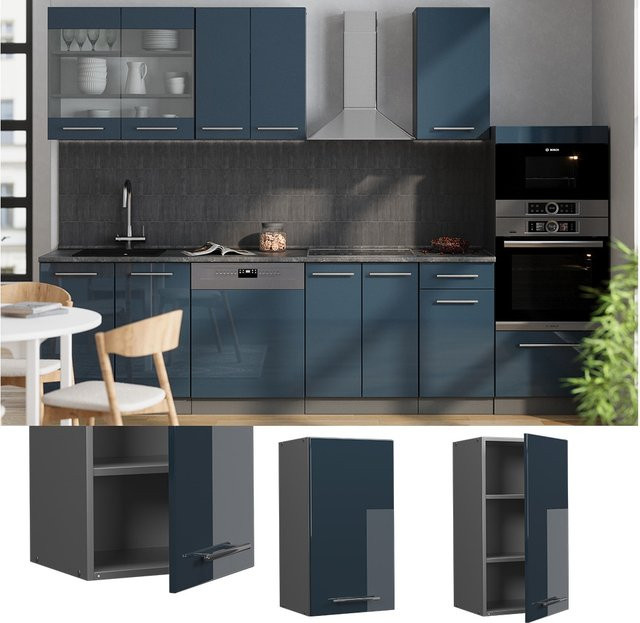 Vicco Hängeschrank Fame-Line Küchenschrank Hochglanz Anthrazit Dunkelblau mit Soft-Close-Scharnieren - Bild 1