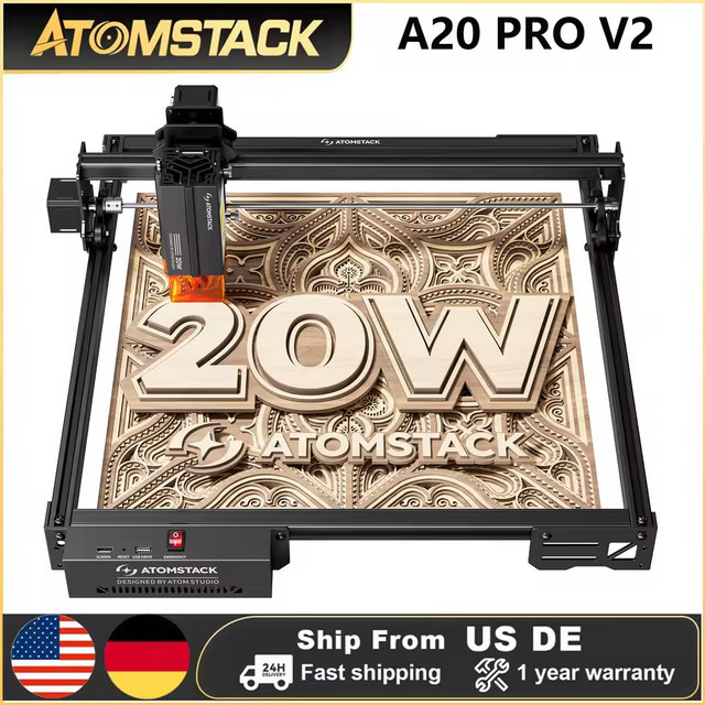 Atomstack A20 Pro V2 Tragbarer Laser-Gravierer mit Bluetooth für Holz, Leder, Kunststoff und Papier in Schwarz - Bild 1