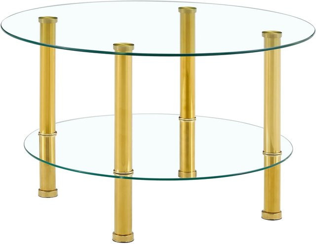 okwish Glascouchtisch modern mit 2 Stufen in Goldfarben, B/T/H: 70 x 70 x 42 cm - Bild 1