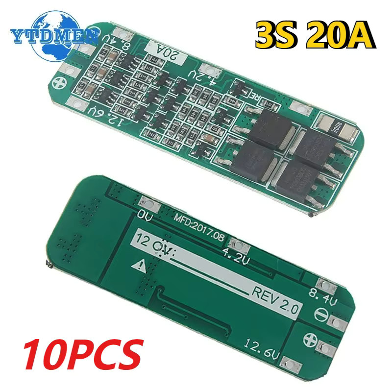 YTDMEN 10er Set 3S 20A BMS Lademodul für 18650 Li-Ion Lithium-Batterien und 12,6 V Lipo Zellen in Grün - Bild 1
