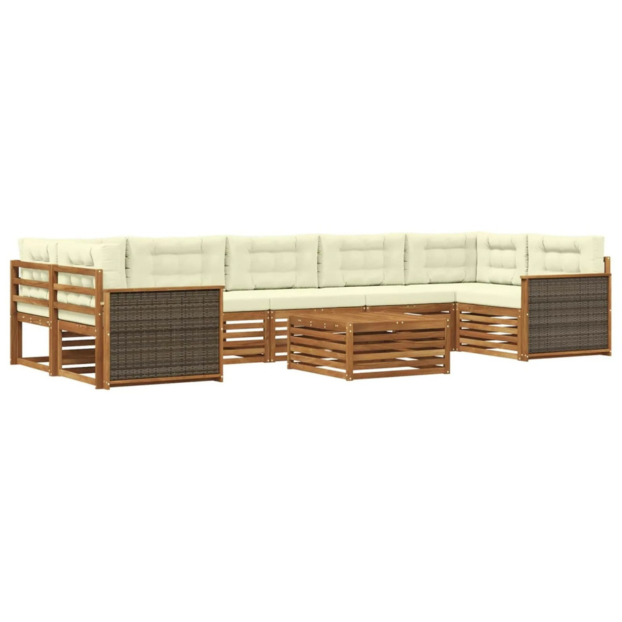 vidaXL Outdoor-Sofagarnitur in L-Form aus massivem Akazienholz mit 8 Kissen in Natur und Beige - Bild 2