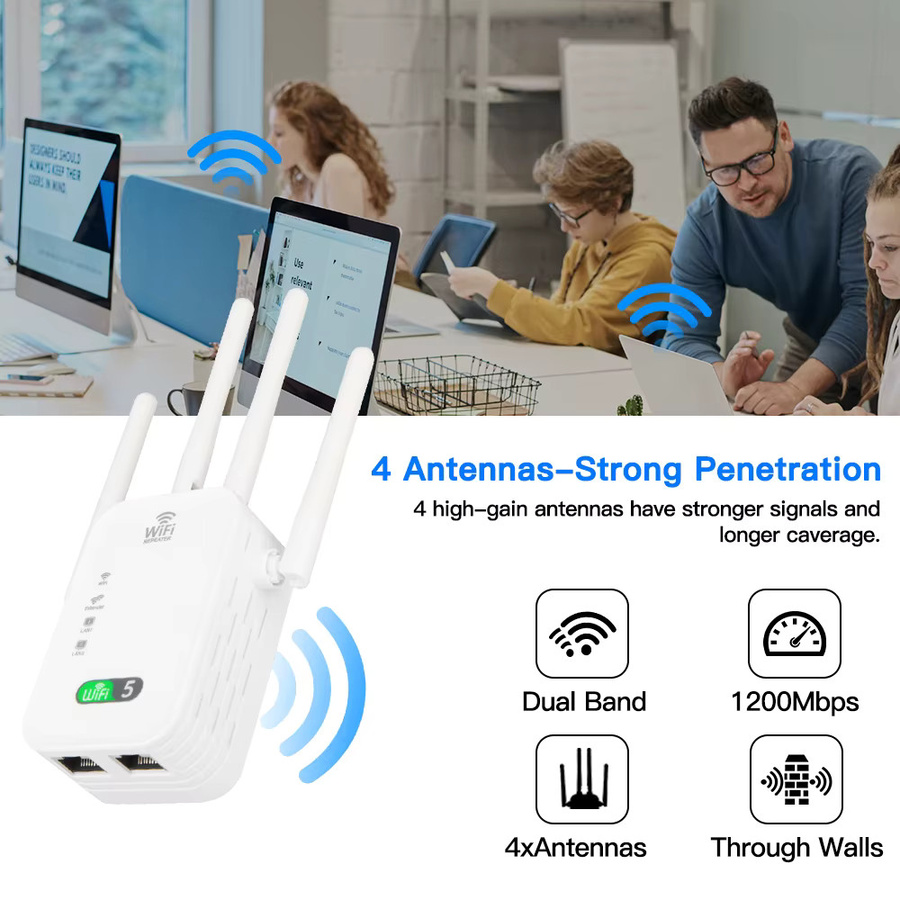 DERAPID WiFi Repeater 1200Mbps Dual Band 2,4GHz und 5GHz Drahtloser Verstärker in Weiß - Bild 3