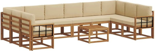 vidaXL 11-teilige Outdoor-Sofagarnitur in L-Form aus Akazienholz mit beigefarbenen Kissen - Bild 1