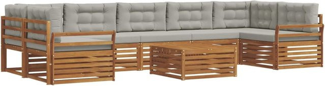 vidaXL Outdoor-Sofagarnitur aus Akazienholz mit 24-teiligem Set und Kissen in Natur und Hellgrau - Bild 1