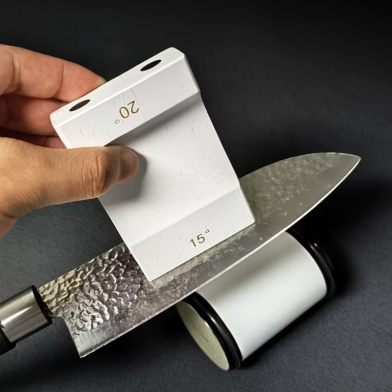 RSCHEF Rollmesserschärfer mit Diamantschleifer und Magnet sowie Holzsockel in Braun und Weiß für 15/20 Grad Winkel - Bild 2