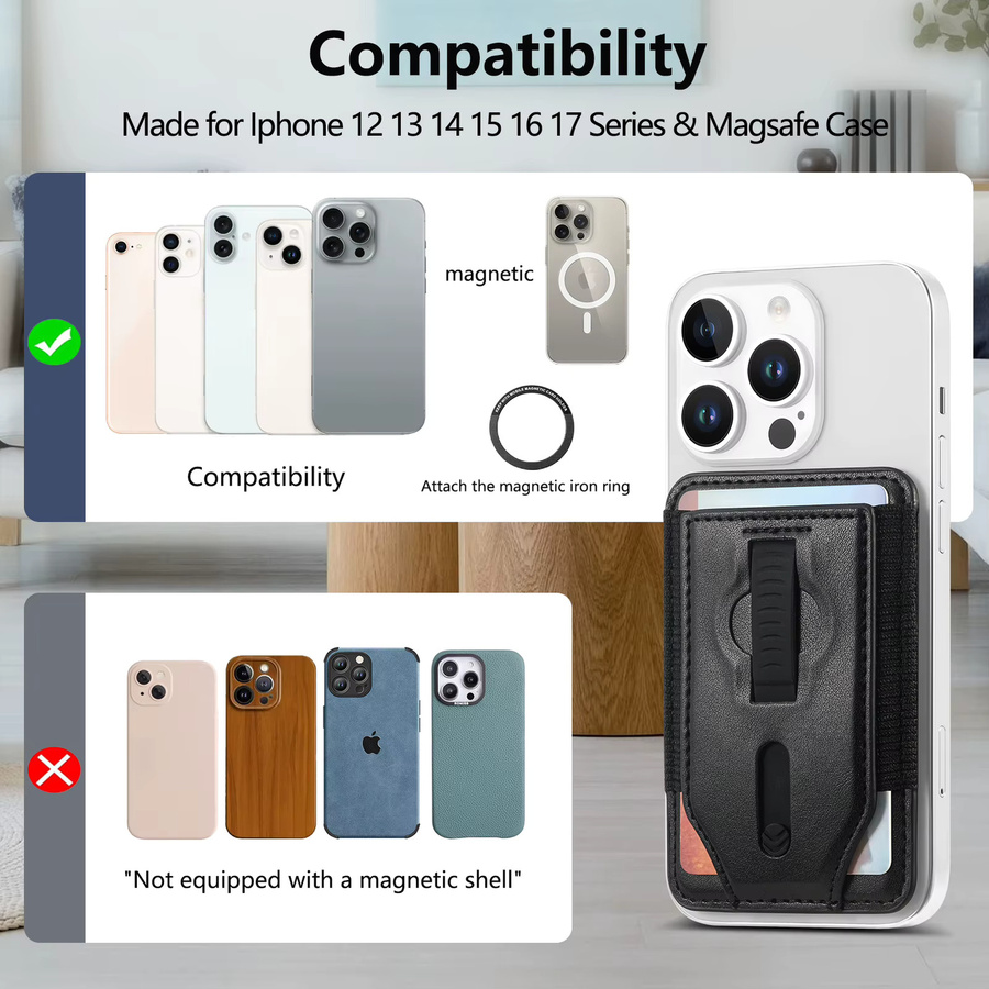 HAIyu MagSafe Magnetische Kartenhalter Brieftasche mit Handgelenk-Strap für iPhone und Samsung in Schwarz - Bild 6