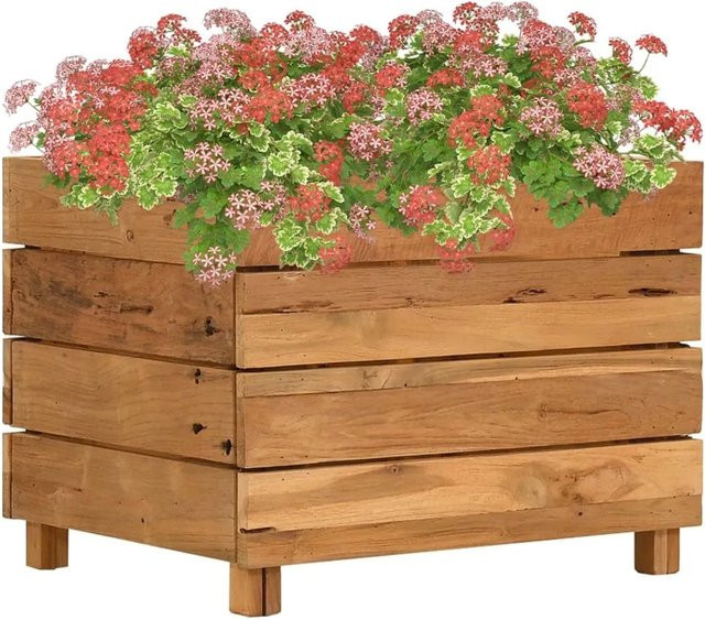 vidaXL Tischbett aus Teak-Altholz und Stahl in Braun, B/T/H: 40 x 40 x 38 cm - Bild 1