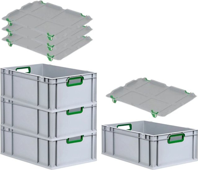 PROREGAL Spar Set 4x Eurobox Nextgen Color mit Auflagedeckel und Schiebeschnappverschlüssen in Grün, H x B x T: 22 x 40 x 60 cm - Bild 1