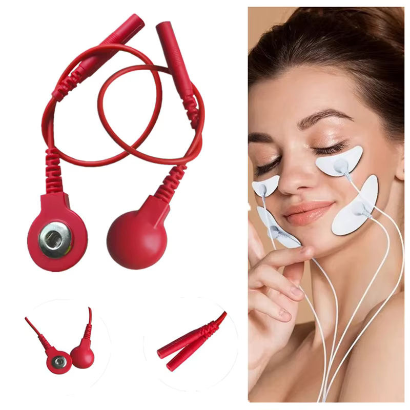 KuZHEN Elektrodenkabel Set mit 3,5 mm Stecker und 2 mm Schnappverschluss für TENS/EMS Massagegeräte in Schwarz und Rot - Bild 3