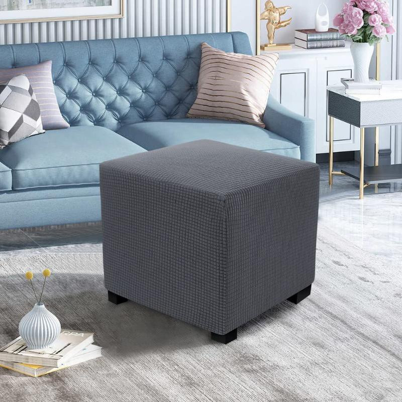 SuJiu Stretch-Schonbezug für Hocker und Ottomane in Schwarz aus Jacquard-Polyester-Elasthan-Mischung - Bild 4