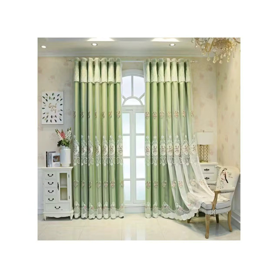 Elegante doppelschichtige Verdunkelungsvorhänge mit floraler Stickerei in Grün - Bild 2
