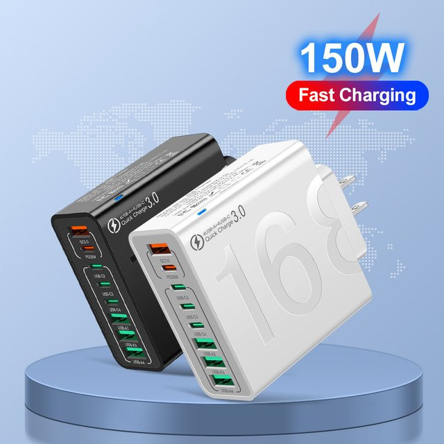 150 W USB-C PD Schnellladegerät in Weiß für iPhone, Samsung, Xiaomi und Huawei mit EU/US/KR Stecker - Bild 1