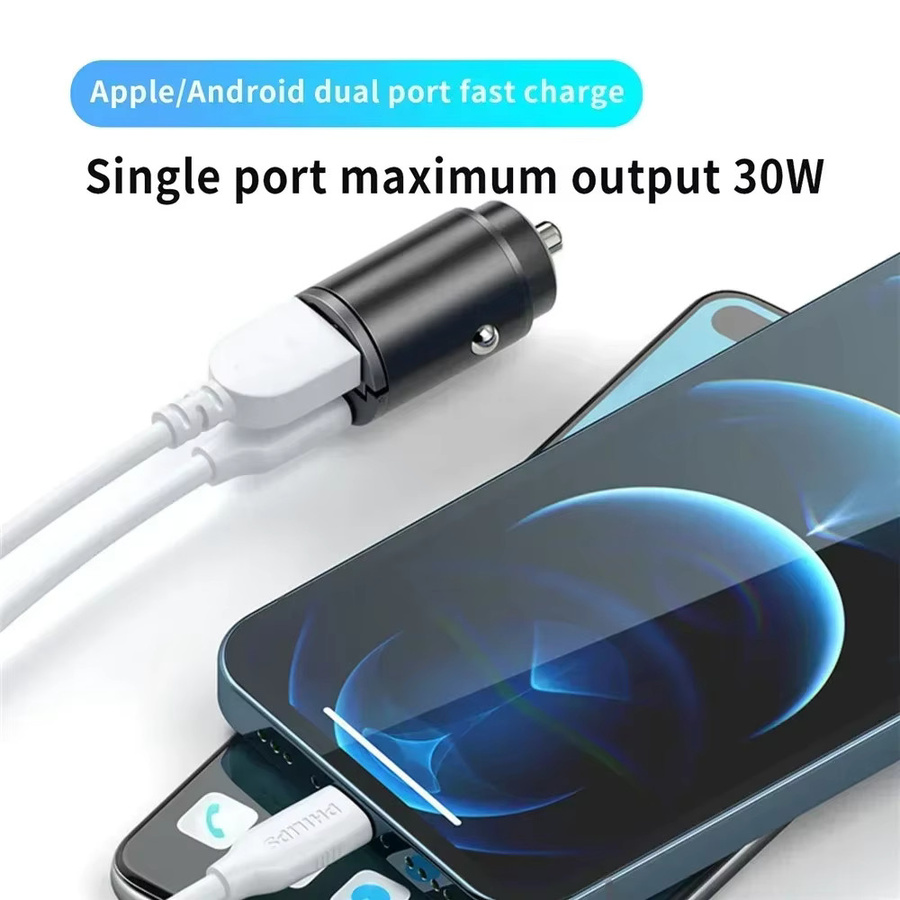 Mini 200W USB C PD QC Auto Ladegerät mit Pull Ring für iPhone, Xiaomi, Samsung und Huawei in Schwarz - Bild 2