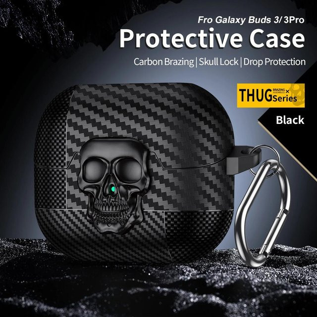 Schutzhülle mit drehbarer Schloss-Schnalle für Samsung Galaxy Buds3, Buds3 Pro und Buds3 FE in Schwarz - Bild 1