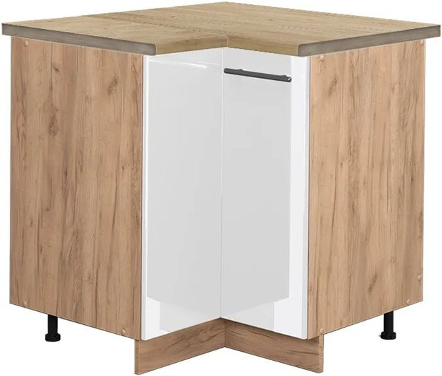 Vicco Eckunterschrank Fame-Line Küchenschrank Weiß Hochglanz und Goldkraft Eiche, B/T/H: 80,5 x 60,0 x 82,0 cm - Bild 1