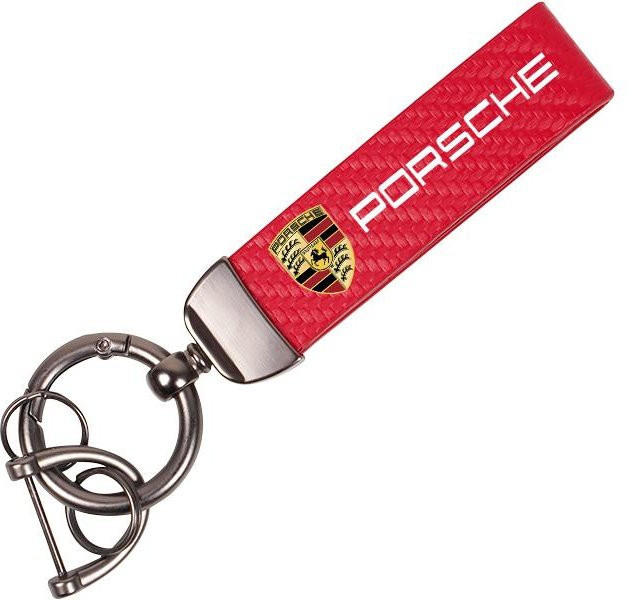 Porsche Schlüsselanhänger Leder, Carbonfaser, Unisex, Rot - Bild 1