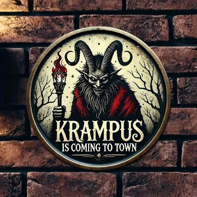 Potdemiel Wanddekoration Krampus kommt in die Stadt Vintage Eisenblech Wandbild Multicolor B: 30,0 cm, H: 20,0 cm - Bild 1