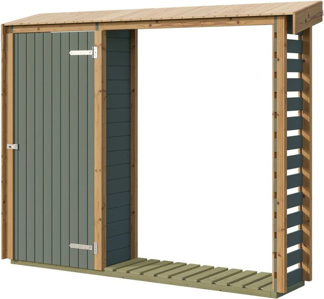 Weka Brennholzregal Killarney in Grau-Grün und Eiche, Höhe: 250 cm - Bild 1