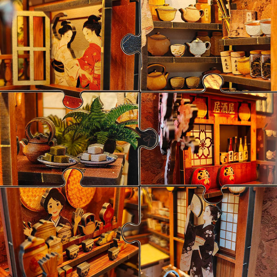 ELEVEN-CUTE DIY Holz-Buchnischen-Set, Miniatur-Modellbausatz, mit Beleuchtung - Bild 5
