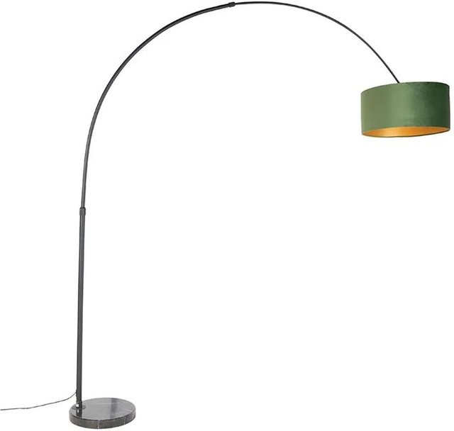 QAZQA Bogenleuchte mit Samtschirm in Grün und Gold, Bodenlampe mit Marmorfuß und dimmbarer E27 Leuchte, Schwarz/Grün/Gold, Höhe: 248 cm, Breite: 150 cm, Tiefe: 50 cm - Bild 1