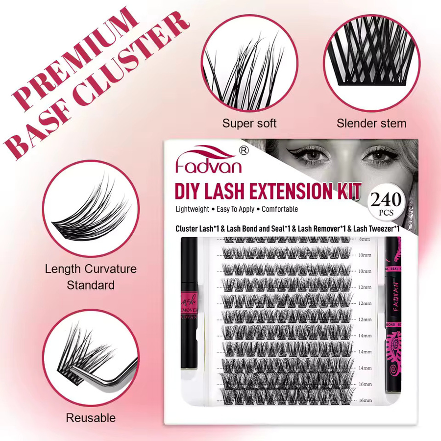 FADVAN DIY-Wimpernverlängerungs- und Kleberset, 12 Reihen, 8–16 mm, wasserdicht - Bild 2