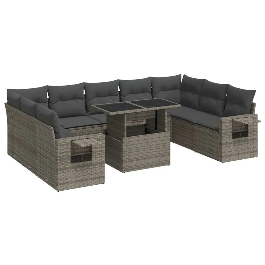 vidaXL 10-teilige Garten-Sofagarnitur aus Poly-Rattan mit Kissen in Grau - Bild 2