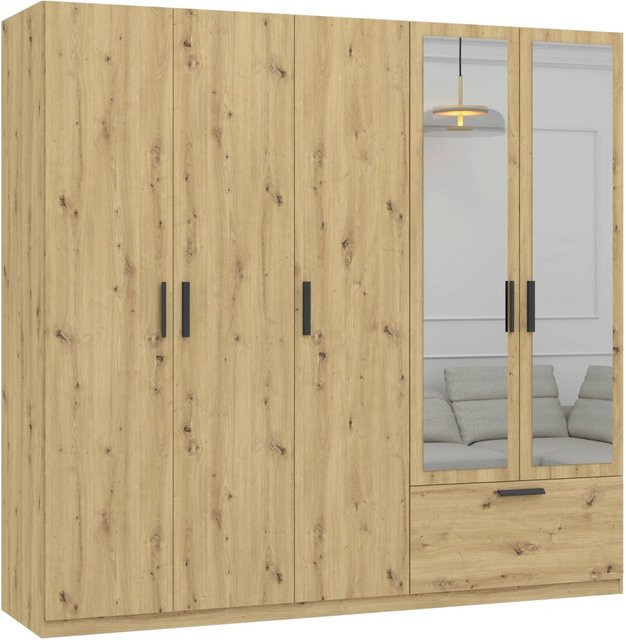 Mömax Drehtürenschrank Milos Eiche Artisan mit Glaselementen und integrierten Schubladen, B/T/H: 54 x 225 x 210 cm - Bild 1