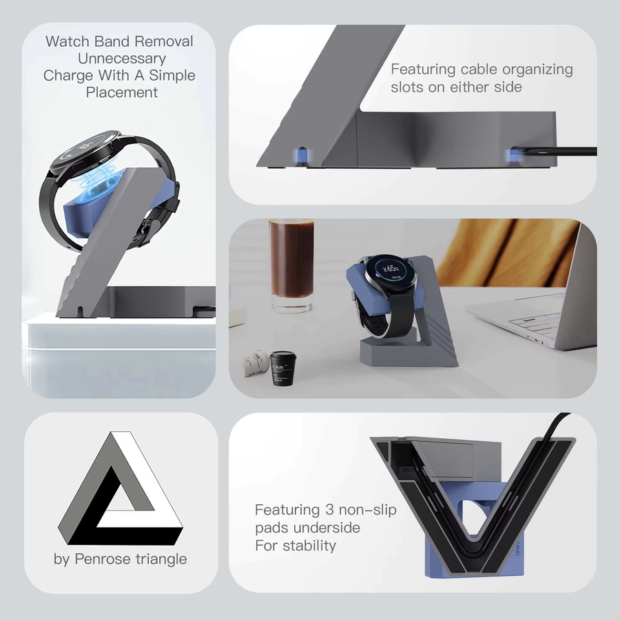 Ladegerät Ständer für Huawei GT6 PRO, GT6, GT5 PRO, GT5, GT4 PRO, GT3 in Grau - Bild 4