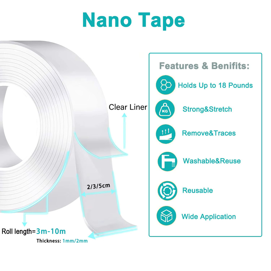 Doppelseitiges Nano-Klebeband transparent, stark klebend und wasserfest, 20 m Länge - Bild 6