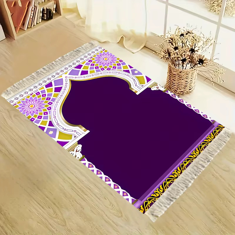 VIKAMA Gebetsteppich mit geometrischem Muster in Lila-Gold im Retro-Islamischen Stil - Bild 2