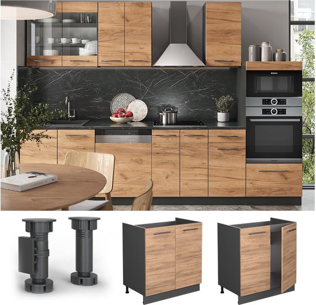 Vicco Spülenunterschrank Fame-Line Küchenschrank in Anthrazit und Eiche mit Breite: 80 cm - Bild 1