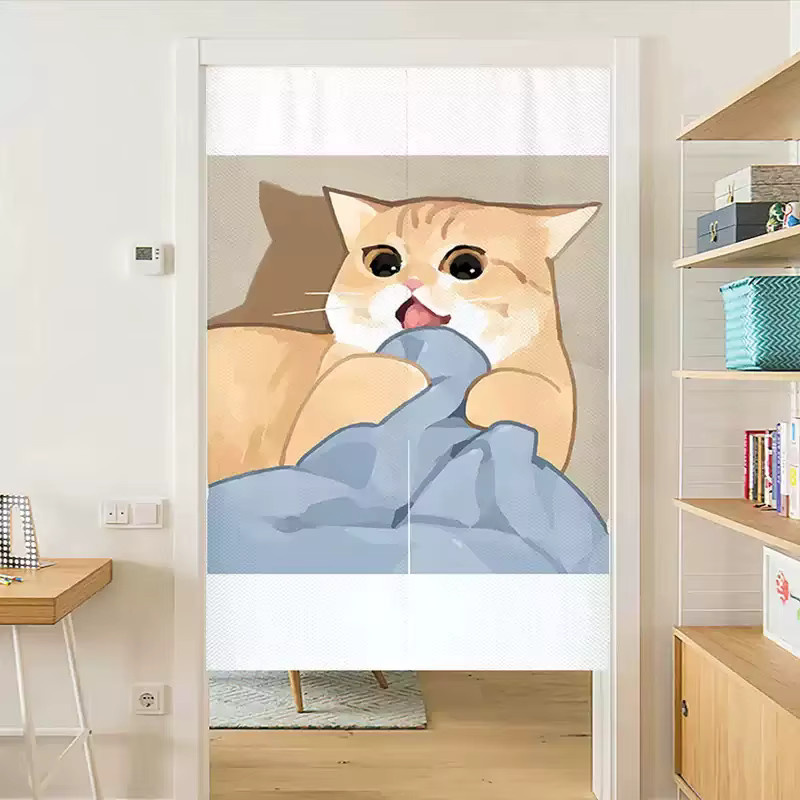 VIKAMA Noren-Vorhang mit Katzen-Motiv, halbtransparenter Dekovorhang für Küche, Badezimmer oder Schlafzimmer, Mehrfarbig, B: 120 cm, H: 180 cm - Bild 1