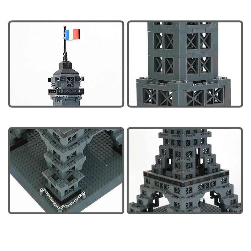 Wucifang Bags Eiffelturm Bausteine Set in Grau mit 976 Teilen als kreatives DIY Modell aus ABS-Kunststoff - Bild 3