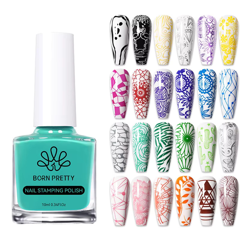 BORN PRETTY Stempel-Nagellack-Set, Schwarz Weiß, 2 x 10 ml, Unisex - Bild 1
