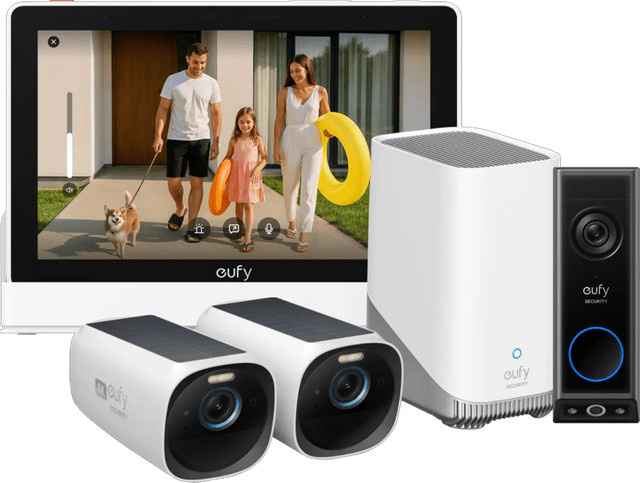 eufy Security Set mit eufyCam 3 Doppelpack, HomeBase 3, Doorbell E340 und Smart Display E10 in Weiß - Bild 1
