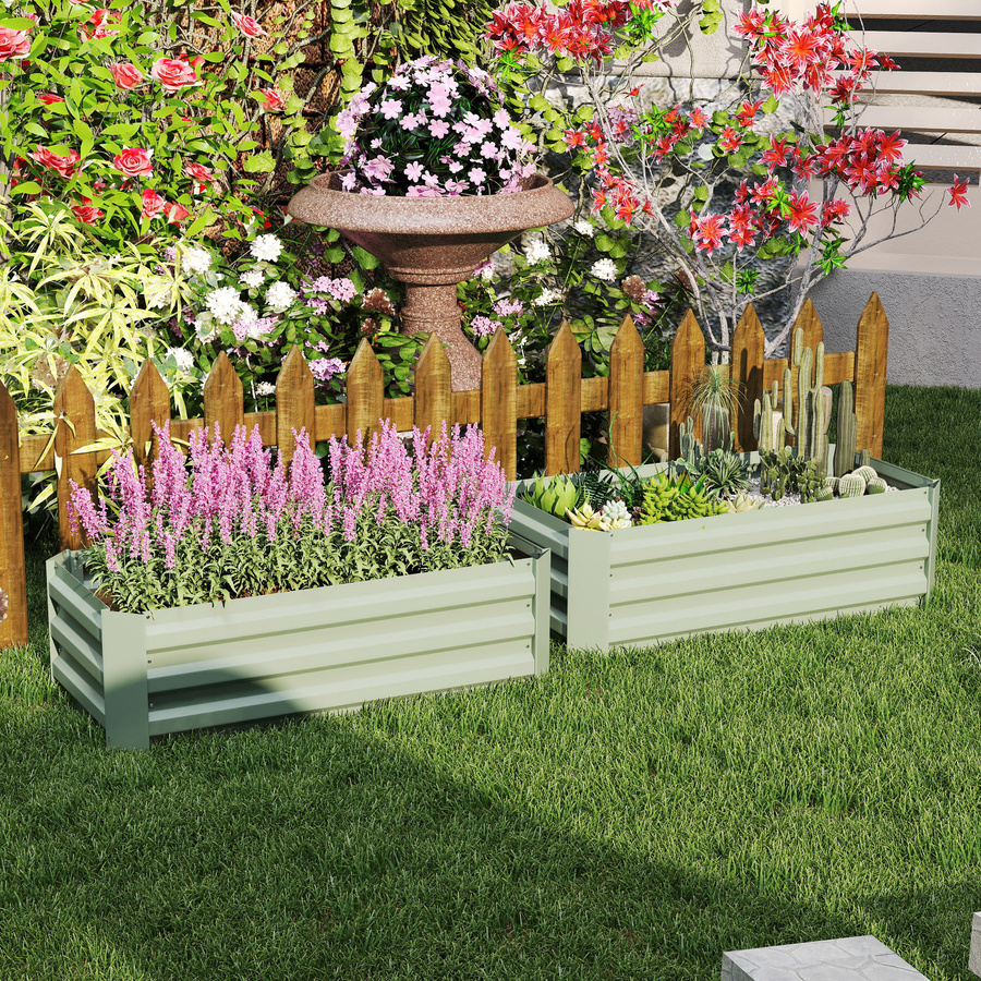 Outsunny Hochbeet-Set aus verzinktem Stahl in Grün für Garten, Terrasse und Balkon, 2-teilig, B/T/H: 100 x 100 x 30 cm - Bild 2