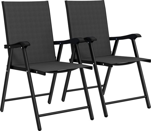 Outsunny 2er-Set Klappstühle für Garten Balkon und Terrasse aus Stahl mit Textilene Armlehnen in Schwarz B: 58 cm, T: 60 cm, H: 97 cm - Bild 1