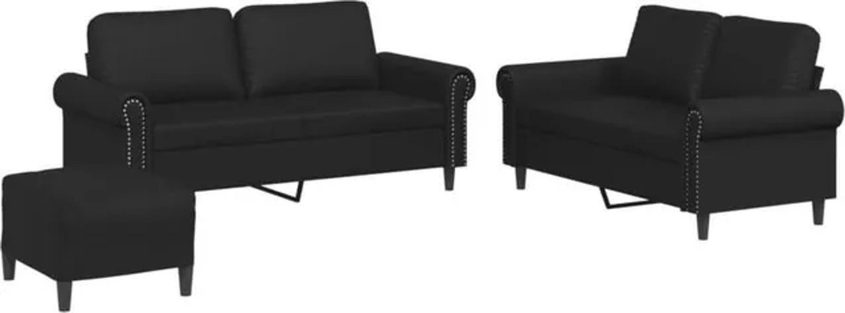 Vidaxl 3-tlg. Sofagarnitur in Schwarz aus Kunstleder mit Metallgestell und Kissen im modernen Design - Bild 1