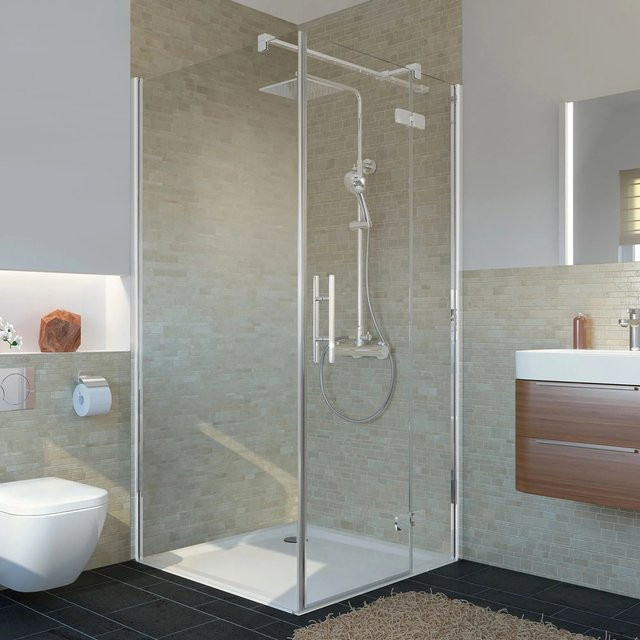 Breuer Duschkabine Quick72 Avanta als Drehtür mit Festteil für Seitenwand, Anschlag rechts, Chrom, Transparent - Bild 1