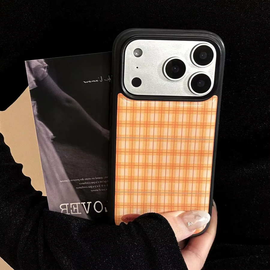 DecoPhone Handyhülle mit orangefarbenem Gittermuster und schwarzem Rand für iPhone 17 16 15 14 13 12 Pro Max Plus Air - Bild 4