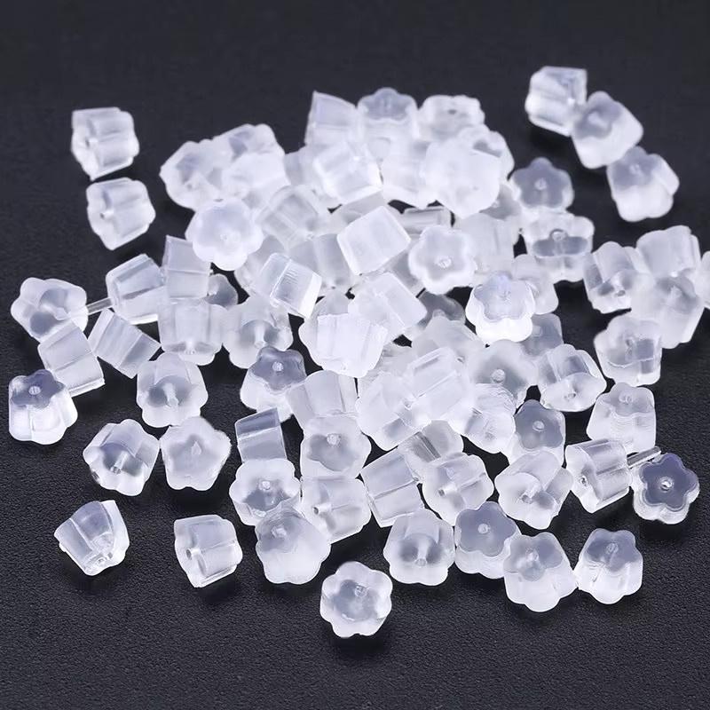 SMI Fine Ohrring Zubehör, Gummi Ohrring Zurück, Blume Form, Transparent, 5x3mm, Unisex - Bild 4