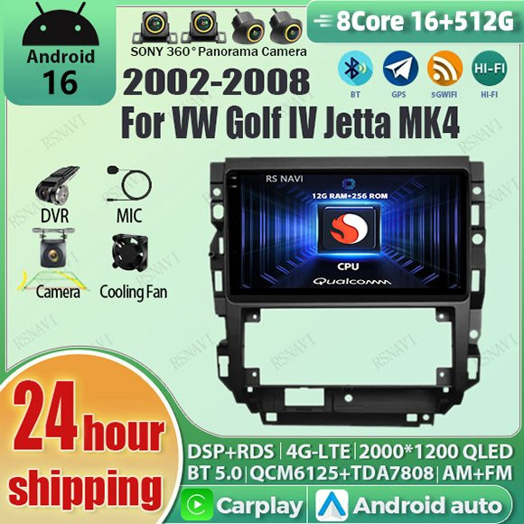 AIXNAVIS Android 16 Multimedia-Player für Volkswagen VW Golf 4 IV Jetta MK4 Classics 2002-2006 mit Carplay, 2K QLED Display und DSP, Schwarz - Bild 1