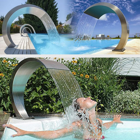 Edelstahl Pool Wasserfall in Silber für Pool, Teich und Garten, B/T/H: 60 x 30 x 45,5 cm